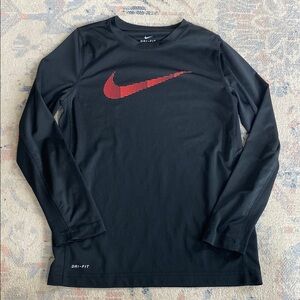 Nike Black Long Sleeve Dri-FIT Shirt with Red Logo